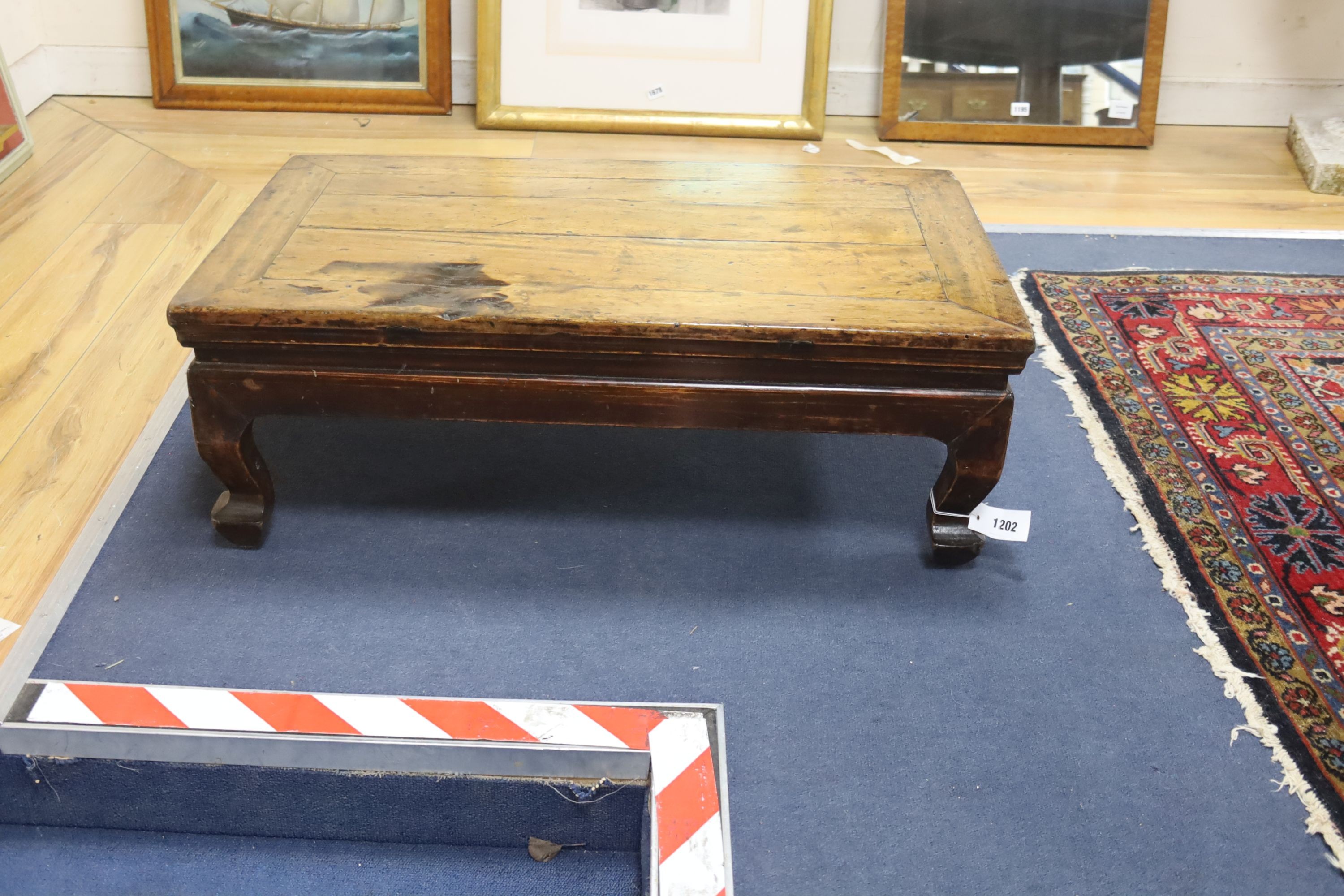 A 19th century Chinese wood Kang table, width 78cm, depth 46cm, height 27cm